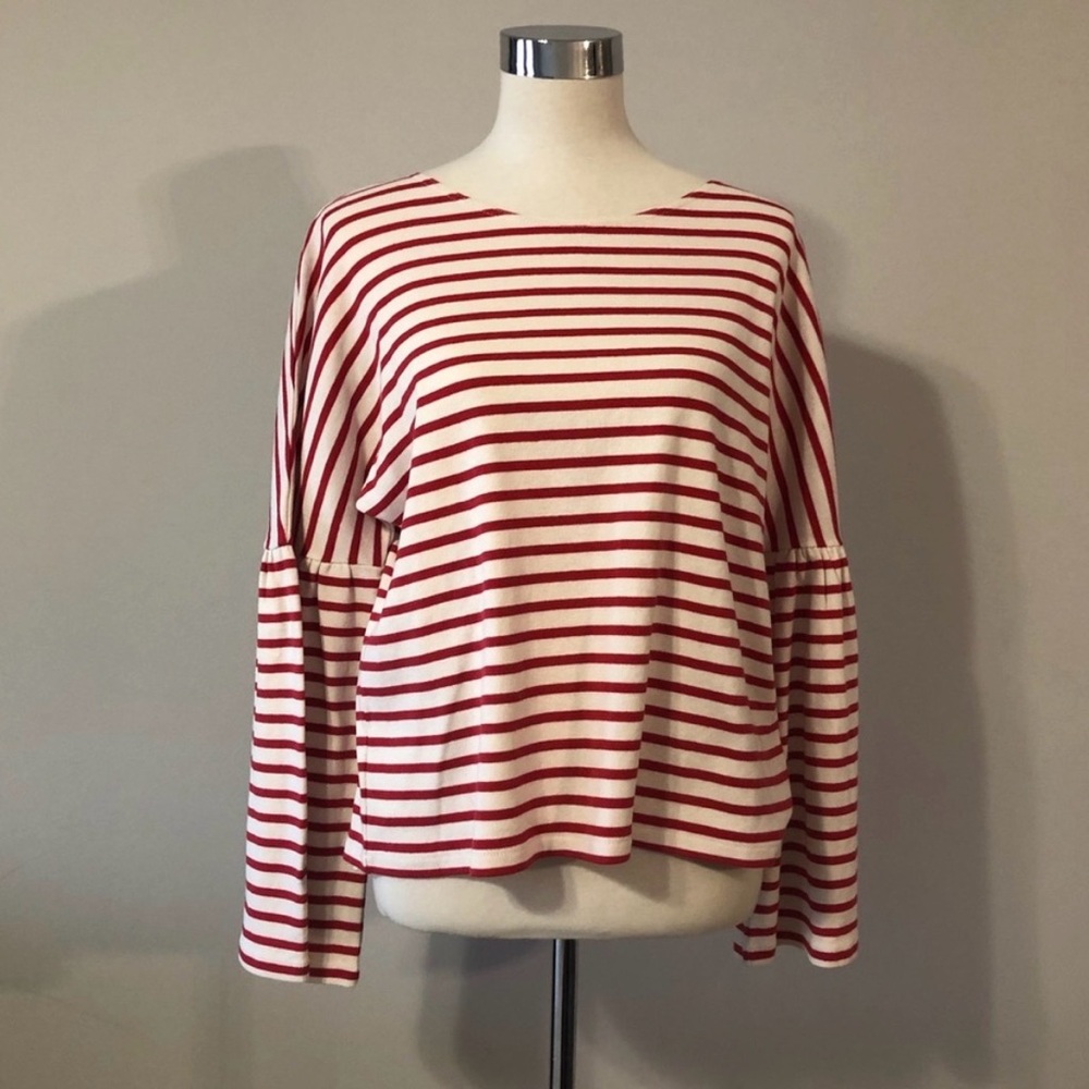 J Crew Bell Sleeved Red Stripe Top